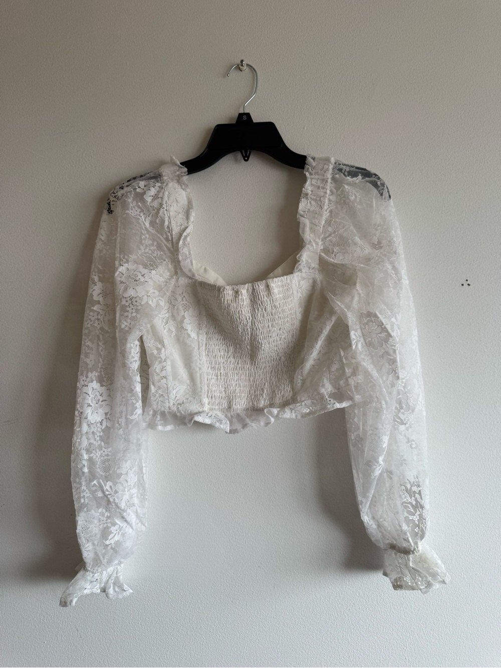For Love And Lemons Ivory Lace Bustier with Sheer Puff Sleeves - Picture 4 of 4